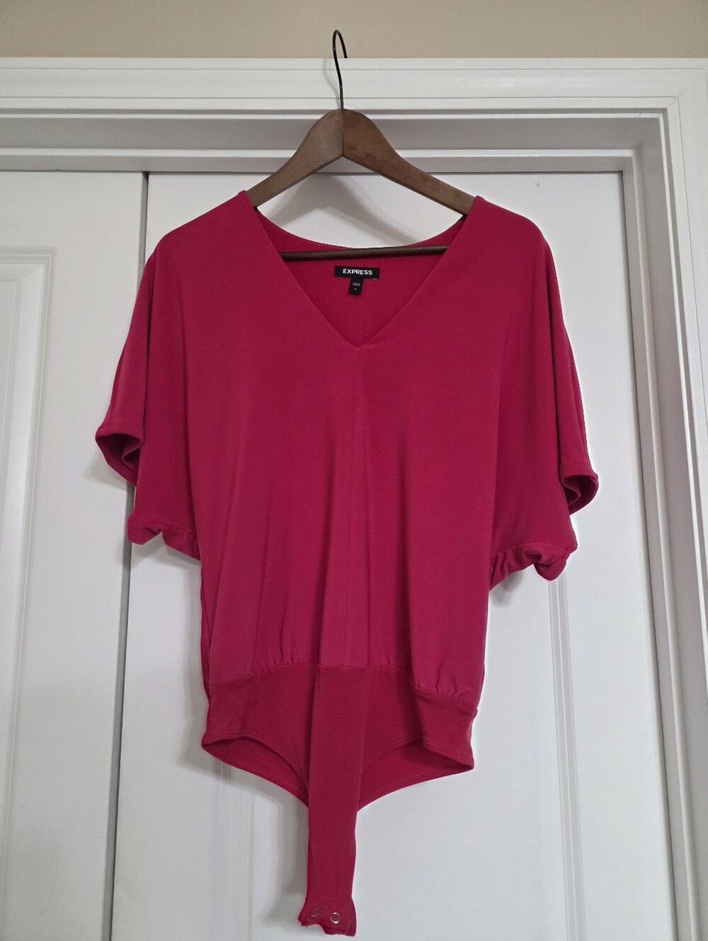 Express Women's Hot Pink V-Neck Dolman Sleeve Bodysuit